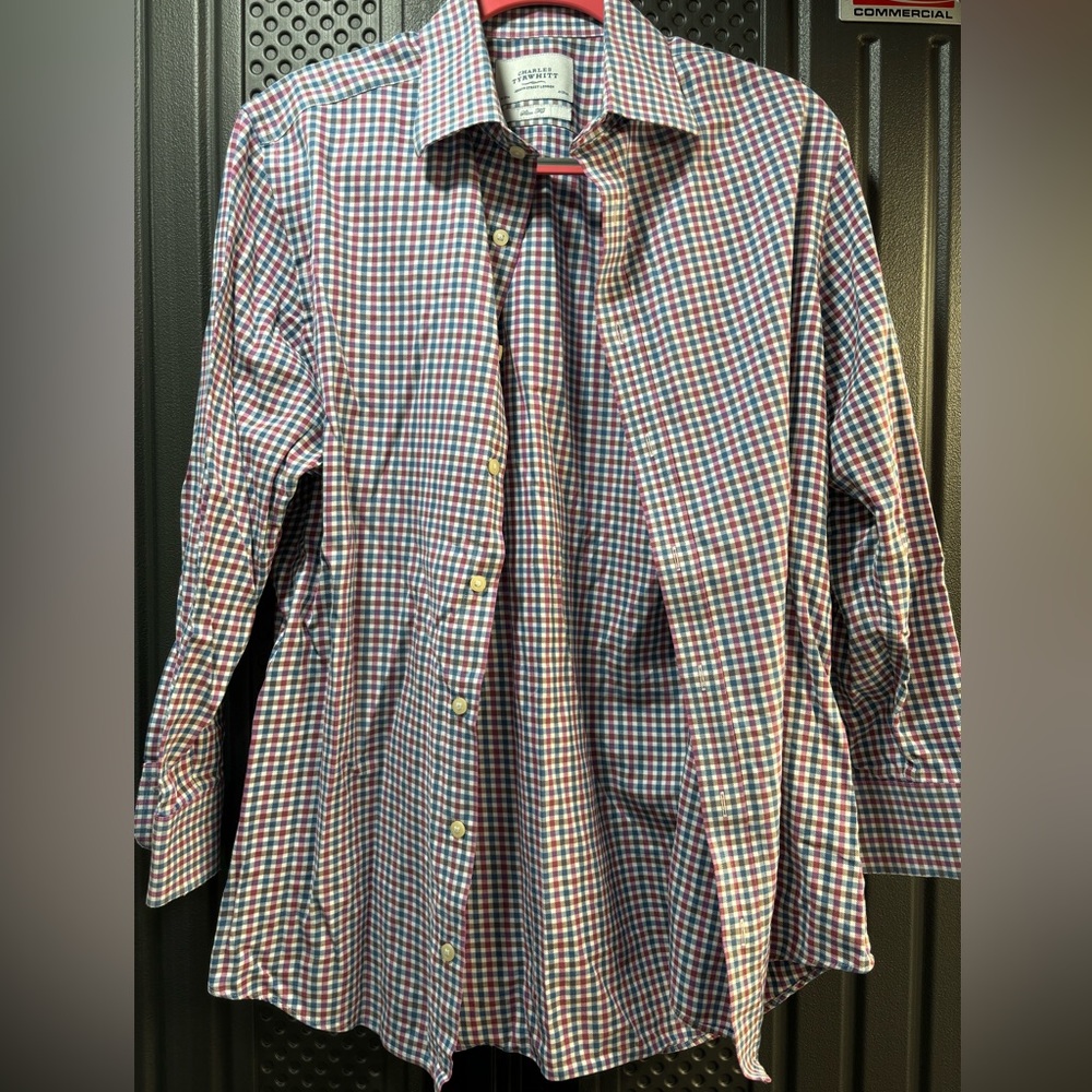 Charles Tyrwhitt Shirt Mens 16/32 Red White Blue Check Jermyn Street London